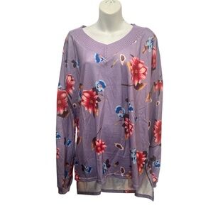 MISSLOOK top long sleeve lavender with floral pattern size 2XL